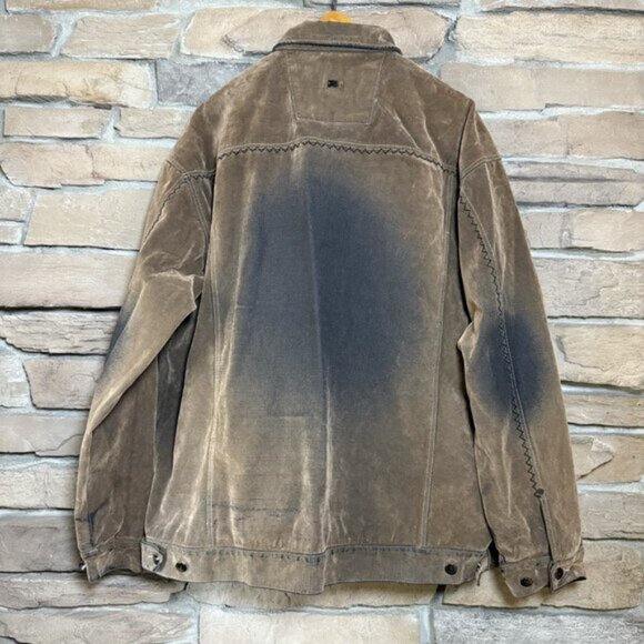 Deadstock Godbody Denim Technology Tan Cotton Faux Suede Jean Jacket Mens 3XL - Picture 3 of 10